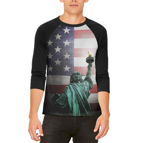 4th of July Let Lady Liberty Light the Way Mens Raglan T Shirt White-Black SM