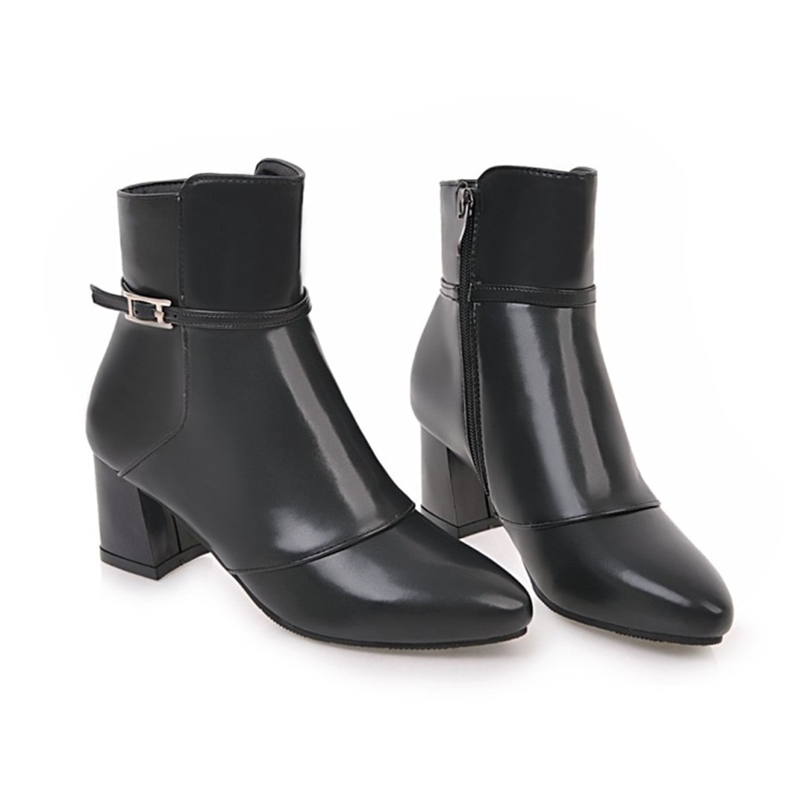 Black leather booties no heel cheap