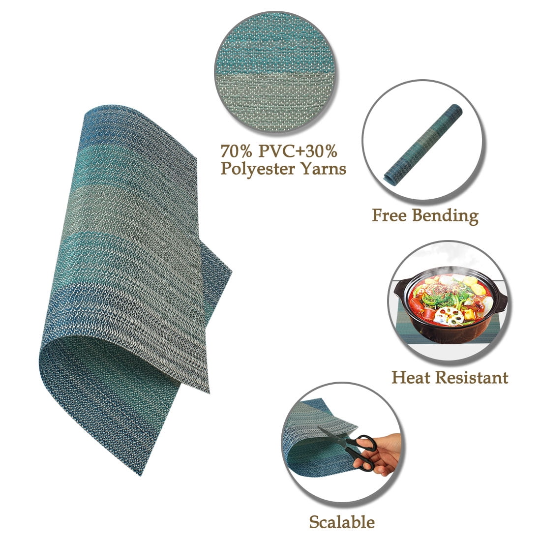 PiccoCasa Set of 6 Placemat Cross Woven Washable Non Slip Dining Heat Resistant Blue
