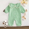 thumbnail image 2 of mgoYE Fall Baby Girl Clothes Long Sleeve Romper Peter Pan Collar Jumpsuit Infant Newborn Outfits Gingham Outfit(Green,9-12 Months), 2 of 7