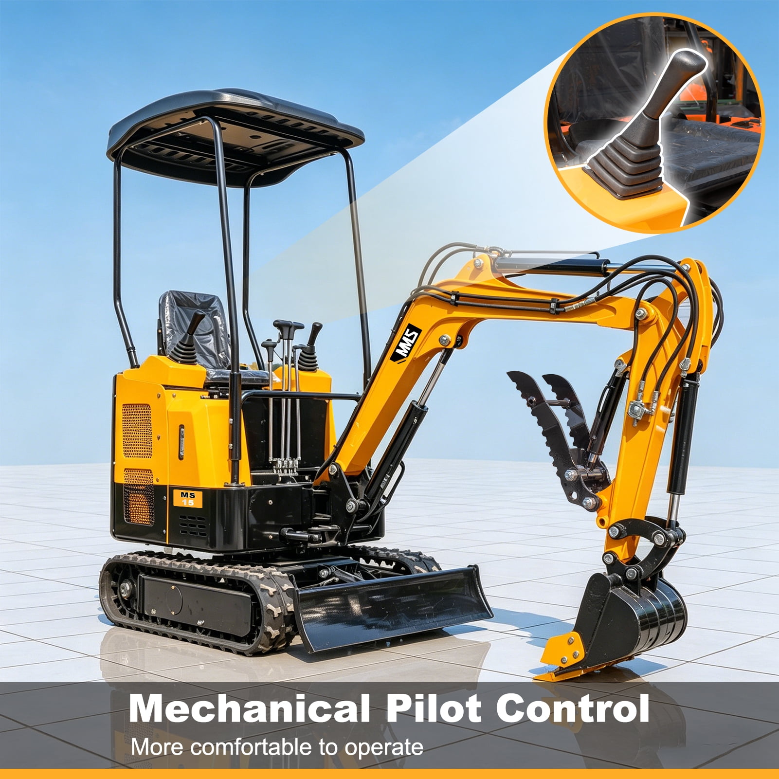 MMS 1.5 Ton Mini Excavator, Pilot Control, Swing Boom, B&S 13.5HP 420cc EPA GAS Engine Crawler Small Digger Machine MS15