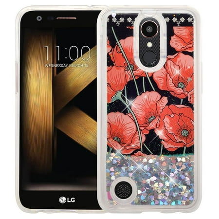 Rebel Floating - Bling Liquid Glitter Floating Quicksand Case Cover for LG Aristo 2 Plus Case, Aristo 2, LG Tribute Dynasty, Rebel 3, Zone 4 Case - Red Roses