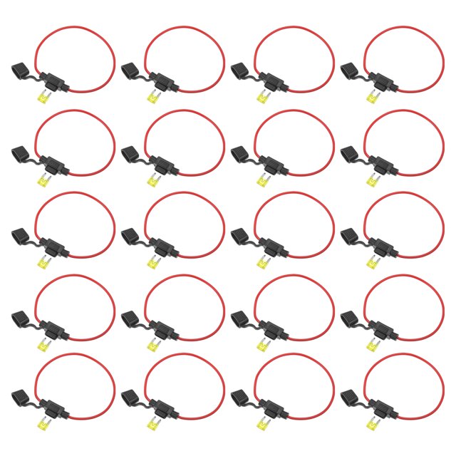 Unique Bargains Juego de 20 mini portafusibles en línea DC 12 V, calibre 14, para coche en línea, estilo hoja ATC, con minifusible de 20 A, color negro