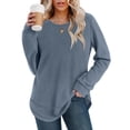 thumbnail image 5 of Waffle Knit Tunic Tops For Women Fall Long Sleeve Shirts Curved Hem Crew Neck Loose Fit Fashion Clothing Outfits Plus Size Casual Comfy Blue L, 5 of 7