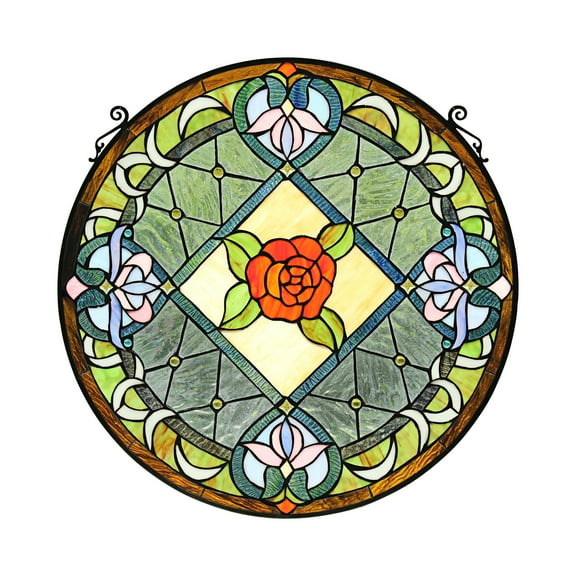 RADIANCE goods Tiffany-Style Floral Stained Glass Window Panel 25" Height