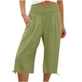 thumbnail image 6 of leijia Plus Size Women's Linen Capris Pants High Waisted Drawstring Casual Cropped Pants Lightweight Summer Lounge Pants, 6 of 6