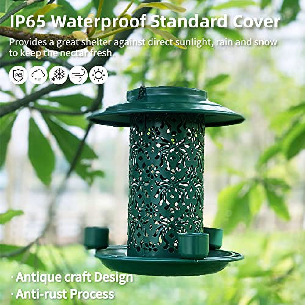 Solar Powered Bird Feeder for Outdoors Hanging Iron Metal Solar Powered Hummingbird Feeder Outside for Garden Backyard · Green