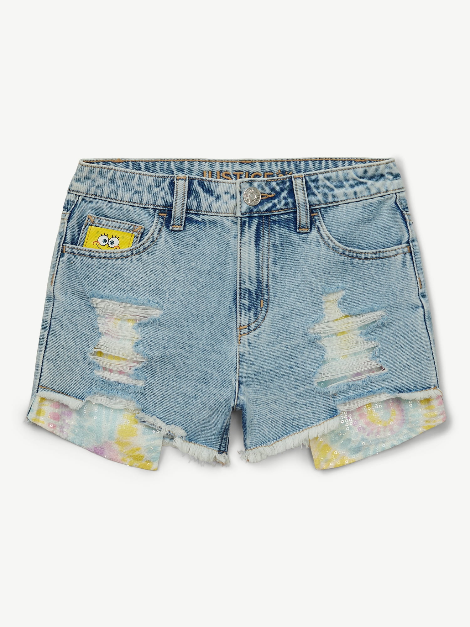 SpongeBob X Justice Girls Sequin Denim Short, Sizes 6-18, Slim & Plus