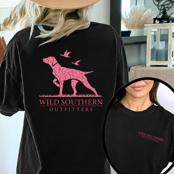 Country Girl Pink Camo Tee - Playful Dog Graphic Shirt, 100% Cotton Relaxed Fit Tops for Southern Lifestyle & Daily Wear