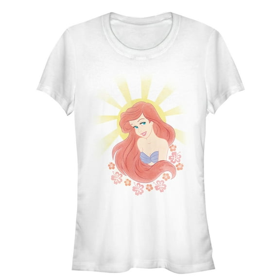 Junior's The Little Mermaid Ariel Sun  Graphic Tee White Small