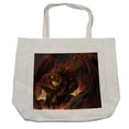 thumbnail image 1 of Dragon Shopping Bag, Demonic Angry Molten Dragon with Horns Imaginary Inferno Beast Warm Colored, Eco-Friendly Reusable Bag for Groceries Beach and More, 15.5" X 14.5", Cream, by Ambesonne, 1 of 2