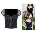 thumbnail image 1 of Camiseta negra para niñas, mujeres, con cordones, Top corto, camiseta de , cuello cuadrado, ropa de club, punk METRO Yinane Camisa de encaje de mujer, 1 of 8
