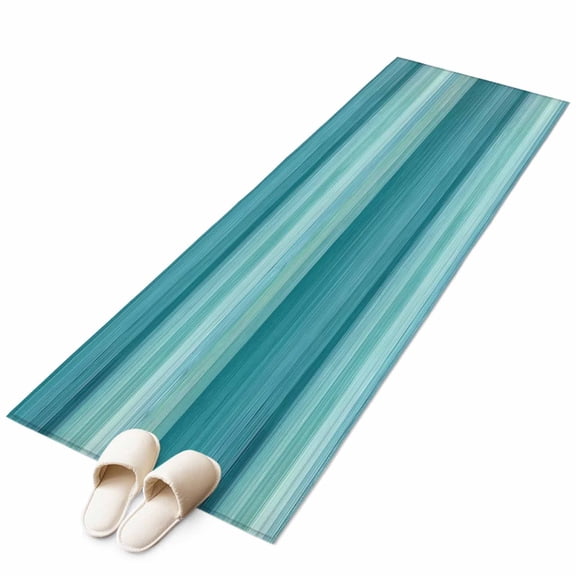 Teal Turquoise Aqua Ombre 2'x6' Runner Rug, Contemporary Abstract Lines Washable Non-Slip Area Rugs for Hallway Kitchen Floor Bedroom Entryway, Laundry Carpet Decoration Indoor Mat