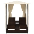 thumbnail image 2 of vidaXL Double Sun Lounger with Curtains Poly Rattan Brown, 2 of 4