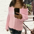 thumbnail image 2 of Women's Pullover Sweater Women Off Shoulder Top Long Sleeve Lace Trim Knit Shirt Fashion Cute Solid Pullover Sweater for Casual Wear, 2 of 5