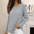thumbnail image 5 of ClodeEU Women's Crew Neck Side Split Curved Hem Long Sleeve Top, Casual Loose Waffle Knit Pullover Blouse Gray,Women's Plus S, 5 of 9
