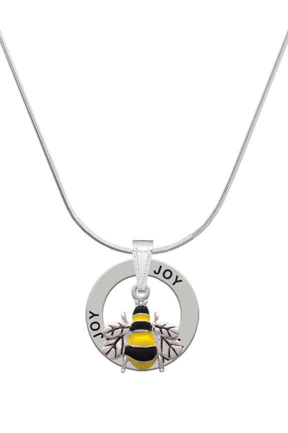 Silvertone Enamel Bee Joy Ring Charm Necklace, 18"