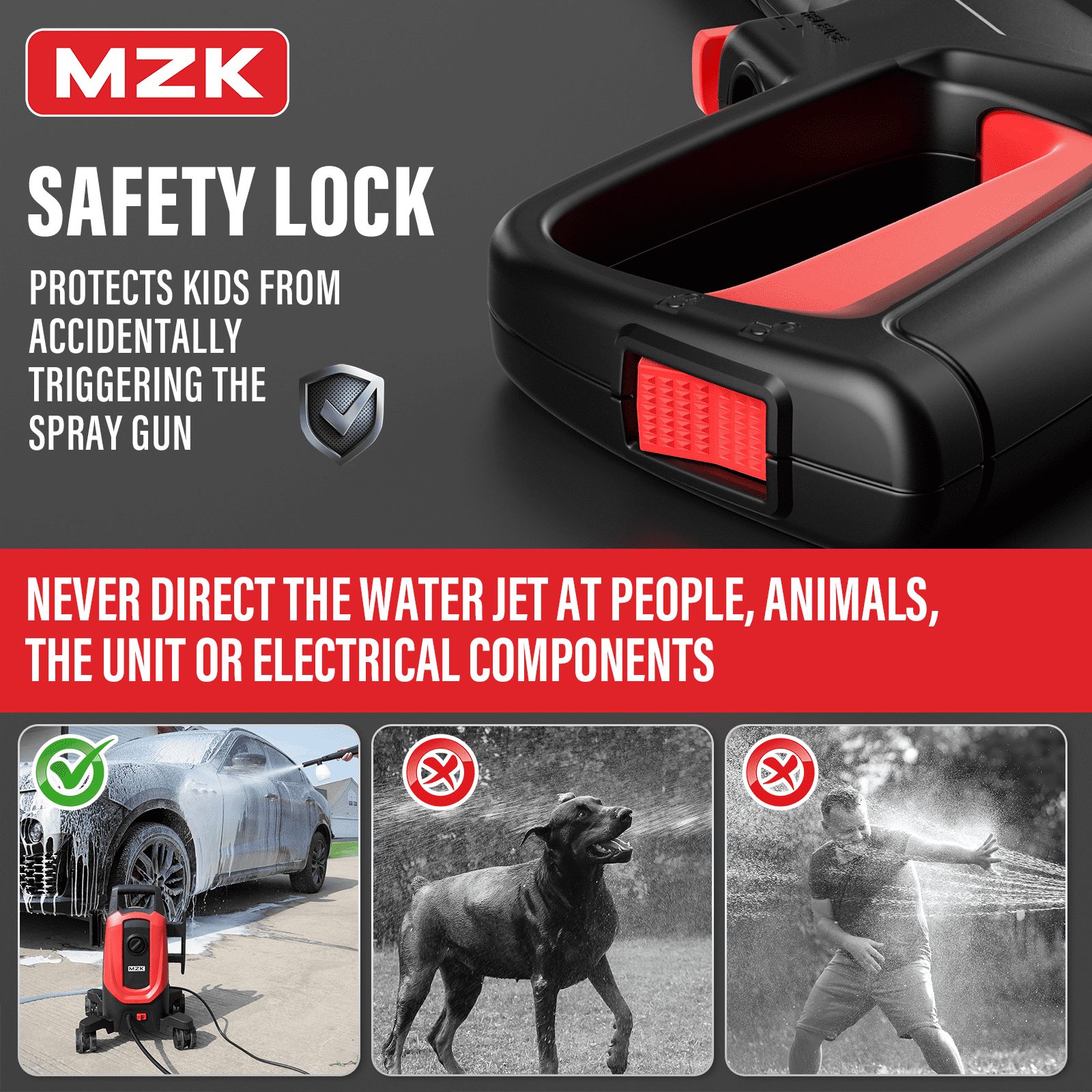 MZK Electric Pressure Washer, 3.0GPM Power Washer with 360° Lockable Wheels and 4 Quick-Connect Nozzles, Foam Cannon for Easy Replacement, High-Pressure Cleaning of Cars, Fences, Driveways, Patios
