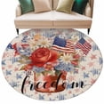 thumbnail image 2 of Independence Day Washable Round Area Rug 7 ft, US Flag Watercolor Flower Stars Linen, Soft Non Slip Rugs Stain Repellent Indoor Felt Carpet for Living Dining Room Bedroom Home Office, 2 of 9