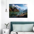 thumbnail image 3 of HFDF Mounta Canvas Wall Art Green Landscape Poster Wall Decor A Wooden House The Lake Prt Picture Patg Artwork for Kitchen Bedroom Home Decoration Ready to Hang 20x16inch Framed, 3 of 5
