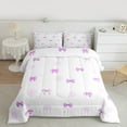 thumbnail image 2 of jejeloiu Kawaii Ribbon Bow Queen Comforter Set,Cute Bowtie Bowknot Bedding Sets,Purple Geometric Circle Bedding Comforter Set For Kids,Microfiber Bedroom Decor Reversible,3-Piece, 2 of 8