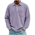 thumbnail image 3 of BiZtdJrK Mens Long Sleeve Button Down Polos Shirts Loose Fit Business Casual Tops Solid Color Corduroy Pullover Sweatshirts with Pocket, Purple, M, 3 of 8