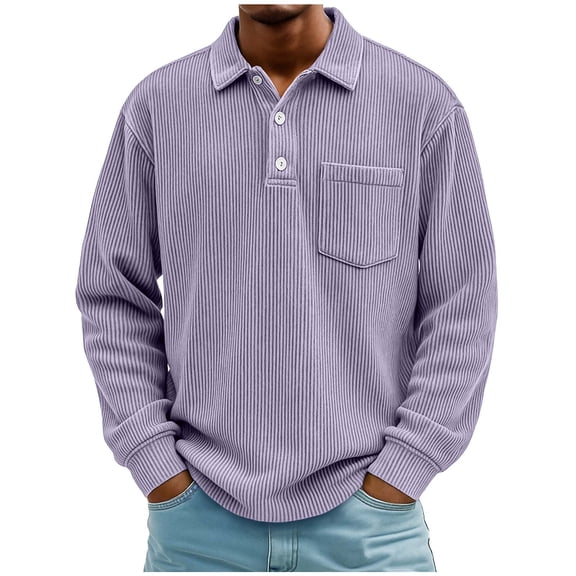 Maean Mens Corduroy Shirt Long Sleeve Pullover Tops with Pocket Collared V Neck Casual Stretchy Sweatshirt