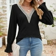 thumbnail image 5 of Baqcunre Long Sleeve Shirts For Women Womens Long Sleeve Tees For Womens V Neck Lace Patchwork Long Sleeve Casual Shirts Blouses Tops Womens T Shirts Womens Blouses Black L, 5 of 9