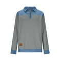 thumbnail image 4 of SELONE Collared Sweatshirts for Older Women Denim Patchwork Tops Long Sleeved Casual Shirt Color Block Pullover Gray XL, 4 of 8