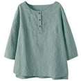 thumbnail image 5 of BLVB Womens 3/4 Sleeve Tops Cotton Linen Shirts Crew Neck Casual Loose Fit Blouses Spring Summer Fashion Clothes, 5 of 7