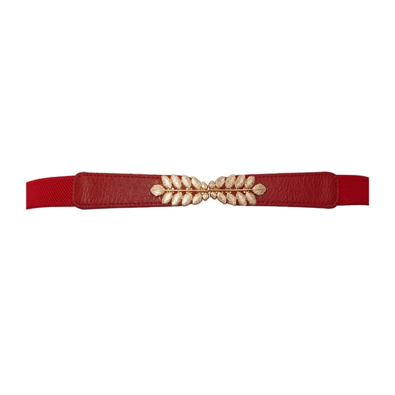 eVogues Plus size Leaf Interlocking Buckle Elastic Belt Red