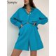thumbnail image 1 of Sampic, traje azul para mujer, camisa holgada informal de manga larga 2022, Tops de verano y Mini pantalones cortos, chándal de moda, conjunto de dos piezas, trajes Tan Jianjun  unisex, 1 of 2