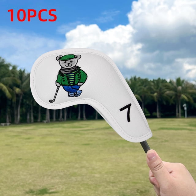 10x PU Golf Iron Headcover, Golf Wedge Covers Set, Golf Accessories Fundas bordadas, Equipo de entrenamiento, Hombres Gift Protection Guard Club Head , Blanco shamjiam Cubiertas de cabeza de hierro de golf