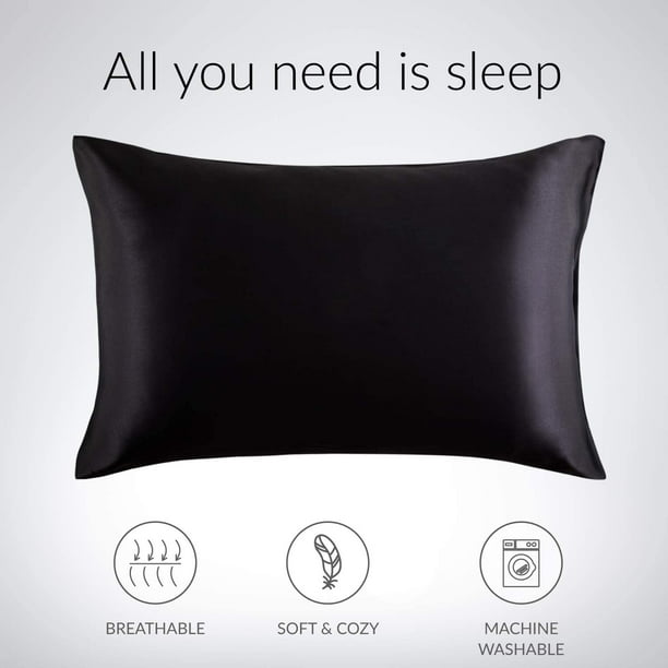King Size Satin Pillowcase Set of 2 Black Silk Pillow Cases for