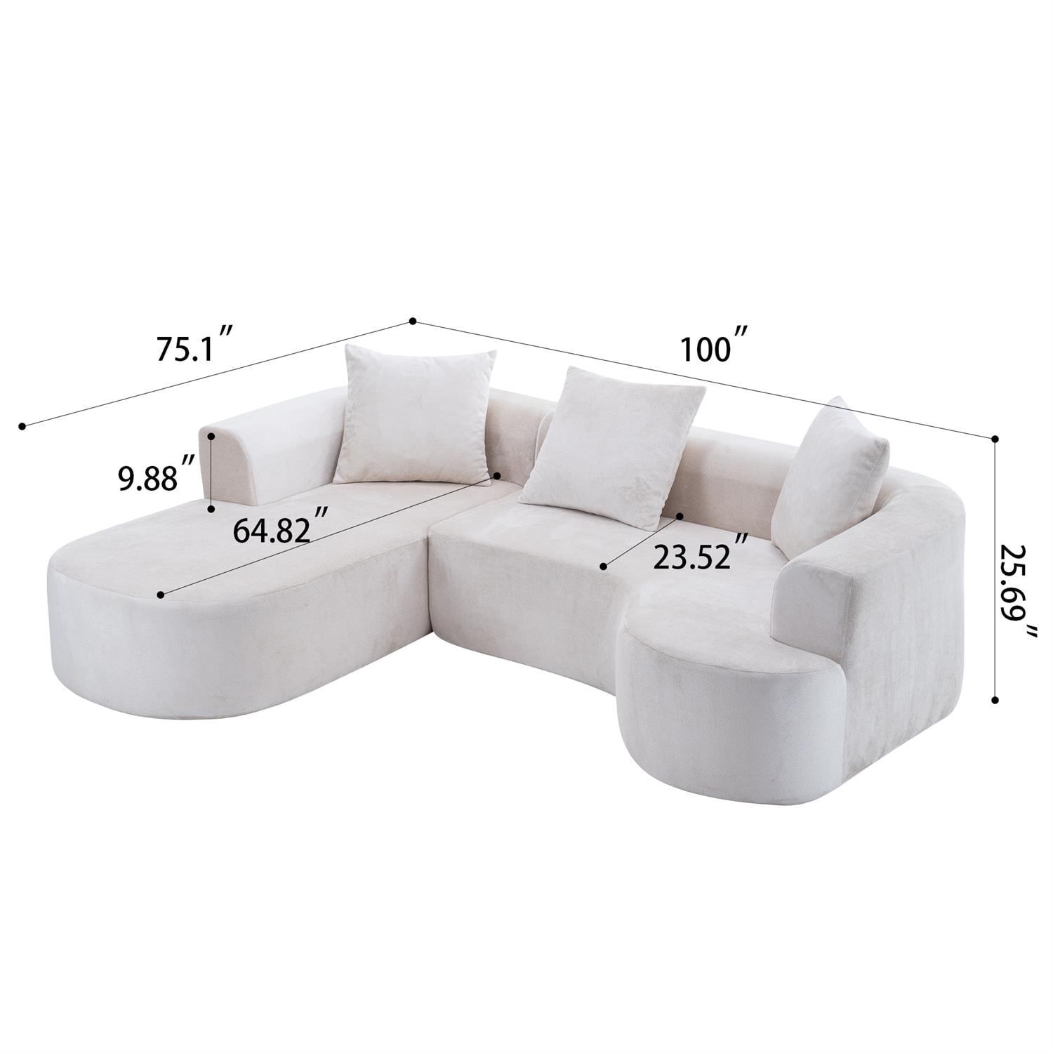 Demi Bonn 100" Modular L-Shape Sectional Sofa with Chaise, Corduroy Fabric, Plush Sponge Compression, Modern Sleeper Couch in Deep Seating for Living Room, Beige