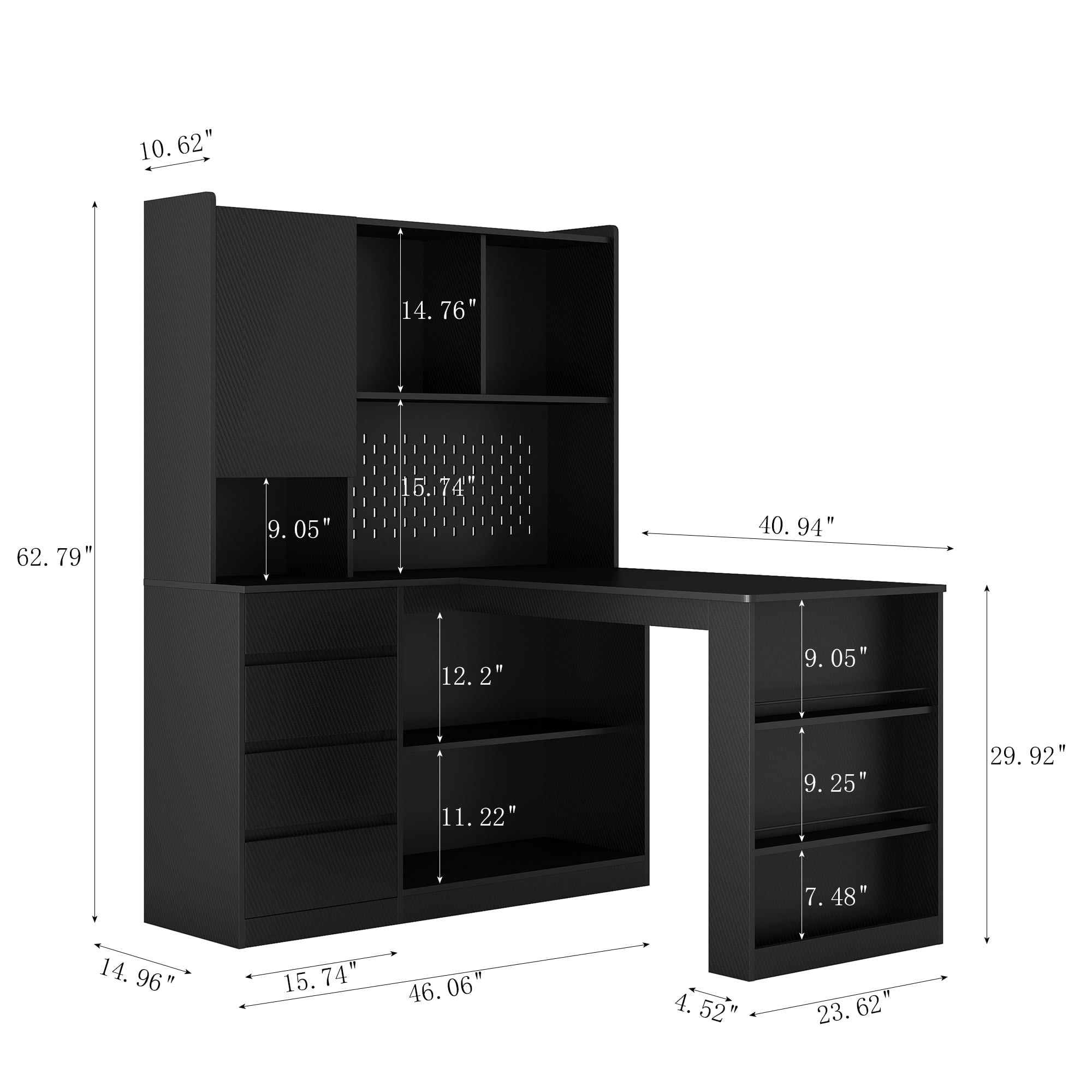Royard Oaktree L Shaped Computer Desk with Power Outlets, LED Lights, Drawers, Bookshelf & Hutch