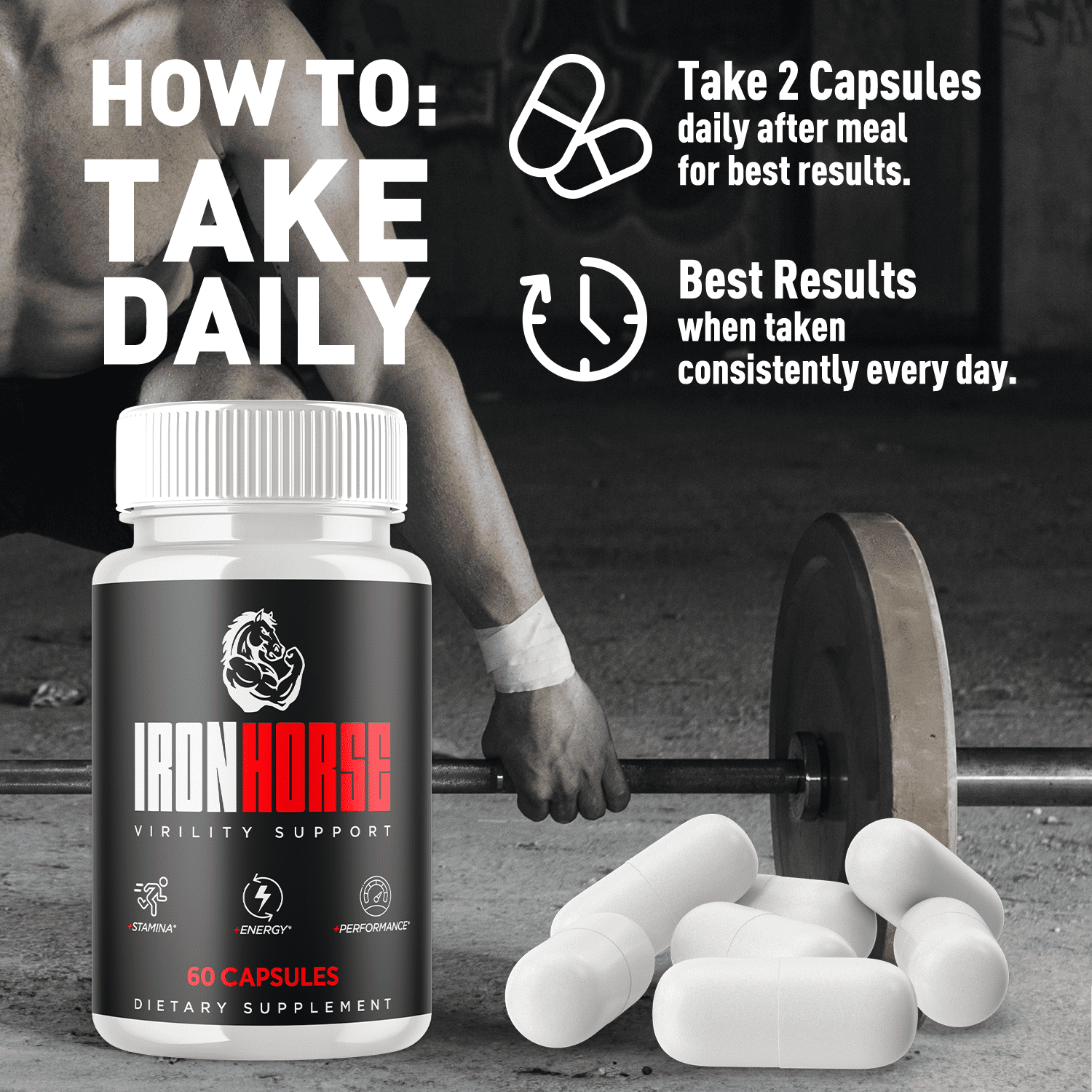 Iron Horse Advanced Formula Pills All Natural Vitamin Supplement IronHorse 60 Capsules