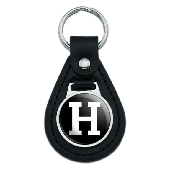 Letter H Initial Black White Black Leather Keychain