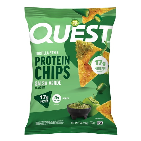 Quest Tortilla Style Protein Chips, Salsa Verde Flavor, 17g Protein, Baked, 4oz