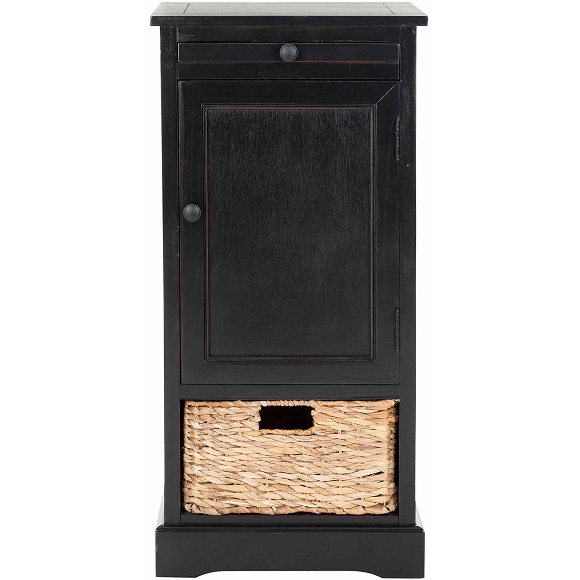 SAFAVIEH Raven Solid Tall Storage Unit with Pullout Table and Basket, Distressed Black