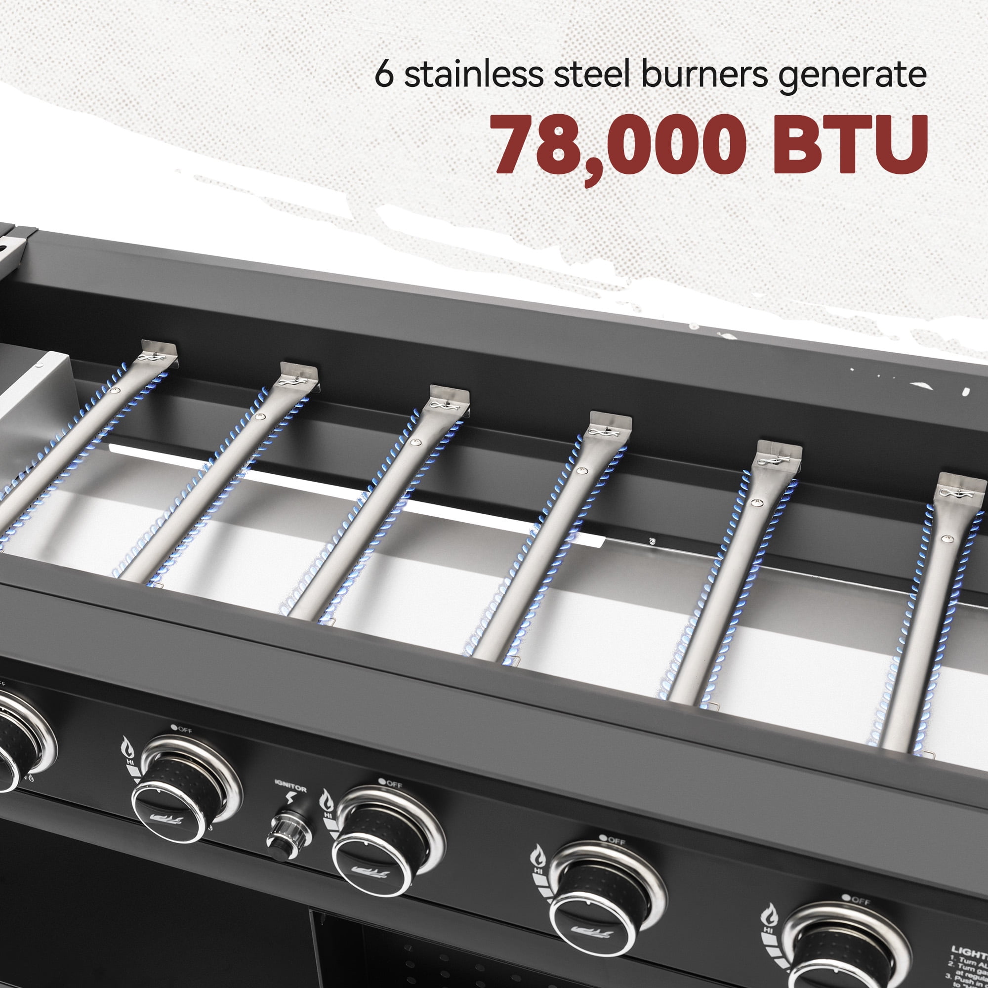 Royal Gourmet  44" 6-Burner Flat Top Gas Grill Griddle, Griddle with Foldable Side Shelves, Front Spice Rack, Double-Layer Bottom Shelves, GB6000