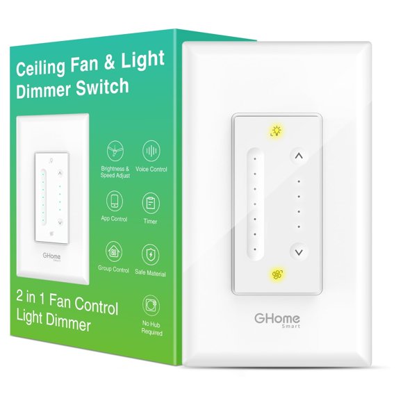 Interruptor atenuador inteligente GHome con control de ventilador de 4 velocidades Alexa