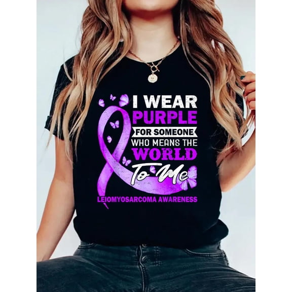 Leiomyosarcoma Awareness Purple Ribbon Sarcoma Cancer T-Shirt Graphic Tee summer Tops For Women Round Neck Fashion Cotton shirts