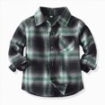 thumbnail image 2 of CAUYDY Kids Toddler Flannel Shirt Jacket Plaid Long Sleeve Lapel Button Down Shacket Baby Boy First Birthday Shirt Long Sleeve(L101-Green,12-18 M), 2 of 7
