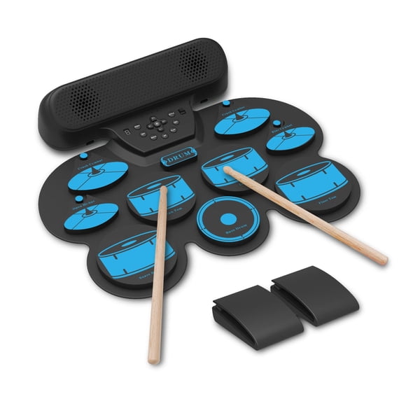 Batería electrónica Batería portátil Control de volumen Batería eléctrica Almohadilla de batería MIDI con 2 parlantes estéreo incorporados Pedales, baquetas Regalo de Navidad y cumpleaños Puede grabar
