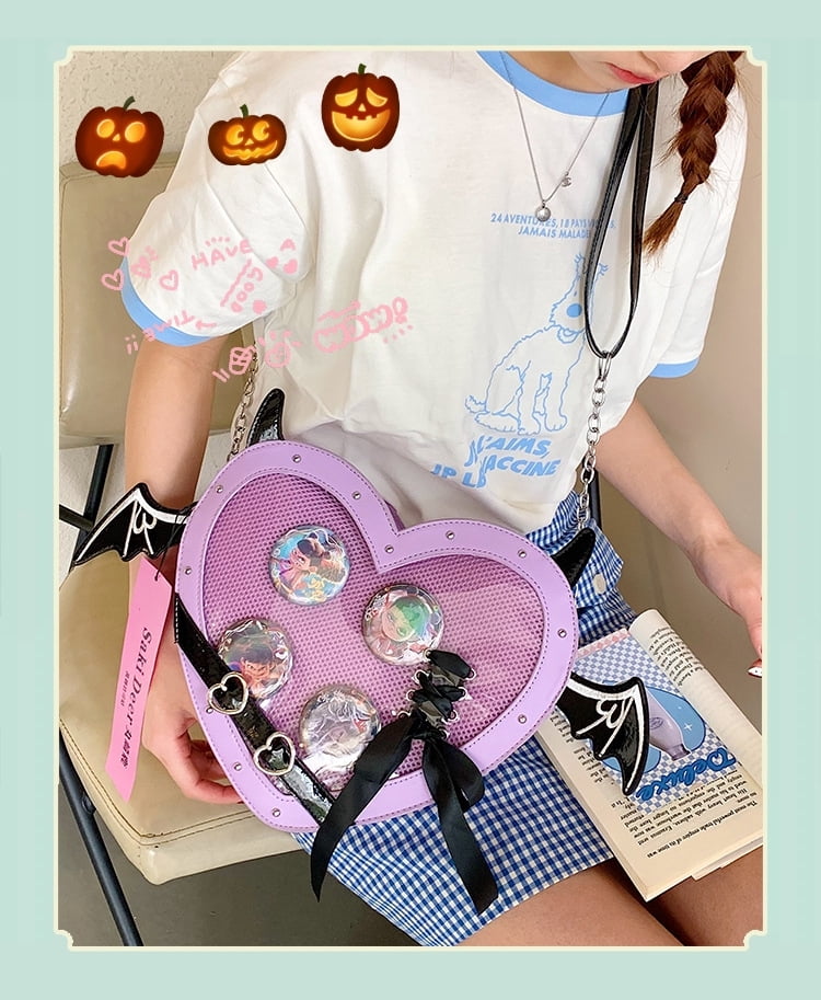 Baugery Anime Heart Ita-Bag - Kawaii Lolita Japanese JK Handbag, Cute Cutecore PU Leather Crossbody/Shoulder Purse with Adjustable Strap for Daily/Cosplay