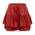 thumbnail image 4 of MIXUE Womens Skirts Solid Color Summer Fashionable Sexy Drawstring Pleated Wide Leg Casual Mini Skirt Outwear,Red,XL, 4 of 9