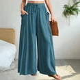 thumbnail image 2 of Women's High Waisted Linen Pants, Bohemian Style Wide Leg Casual Trousers with Pockets, Flowy Beach Vacation Outfits for Summer Travel and Daily Wear Sky Blue M, 2 of 8