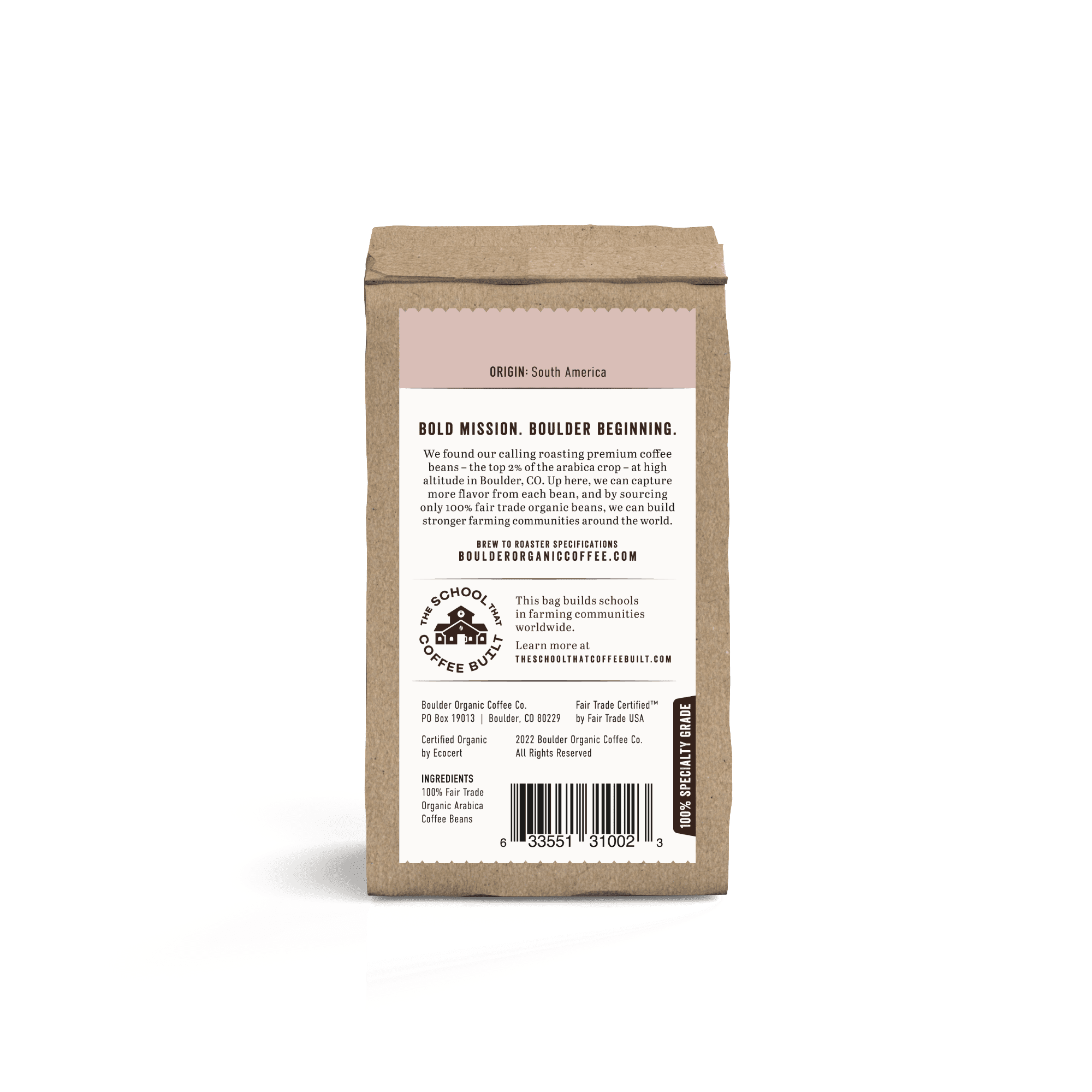 Boulder Organic Longs Peak Organic & Fair Trade Whole Bean Coffee, Dark Roast, 12 oz Bag, Caffeinated