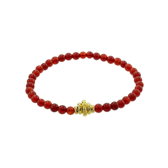 LTC Designs 4mm Red-Agate (Carnelian) Stackable Stretch Bracelet with Gold-toned Metal Centerpieces, 6.5"